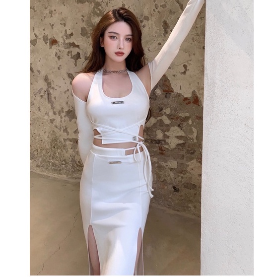 【Premium】Korean Summer Skirt Bodycon Plain &amp; Summer Top Backless Long Sleeve(S/M/L)2375/ 2376