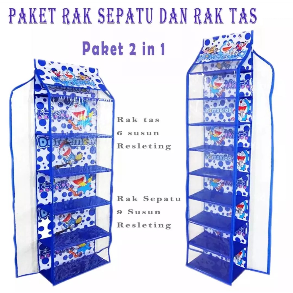 RAK SET 4 IN 1 ( Rak Tas ,Rak Sepatu , Rak Jilbab , Rak kosmetik ) gantung-BIRU 2 IN 1