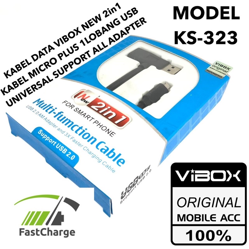 KABEL DATA VIBOX NEW 2in1 KABEL MICRO PLUS 1LUBANG USB UNIVERSAL SUPPORT ALL SMARTPHONe