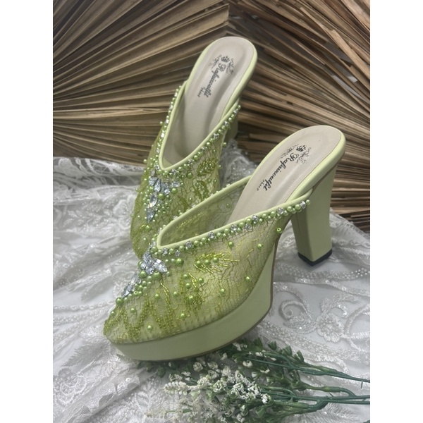 sepatu pesta wanita wedding alena hijaulime 10cm tahu