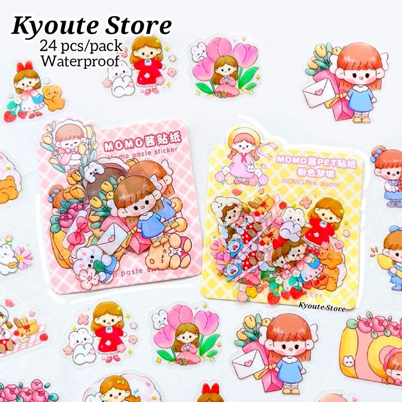 

24 pcs Sticker Waterproof Cute Kawaii Happy Chibi Girl Flower Bunny Journal Diary Scrapbook Deco