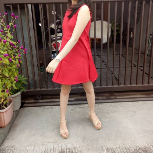 DRESS KOREA REMAJA WANITA KOREA MERAH