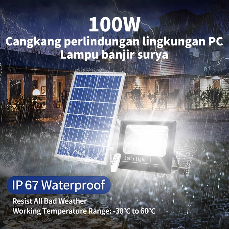 100W Lampu solar LED outdoor lampu sorot lampu jalan tahan air dengan remote control