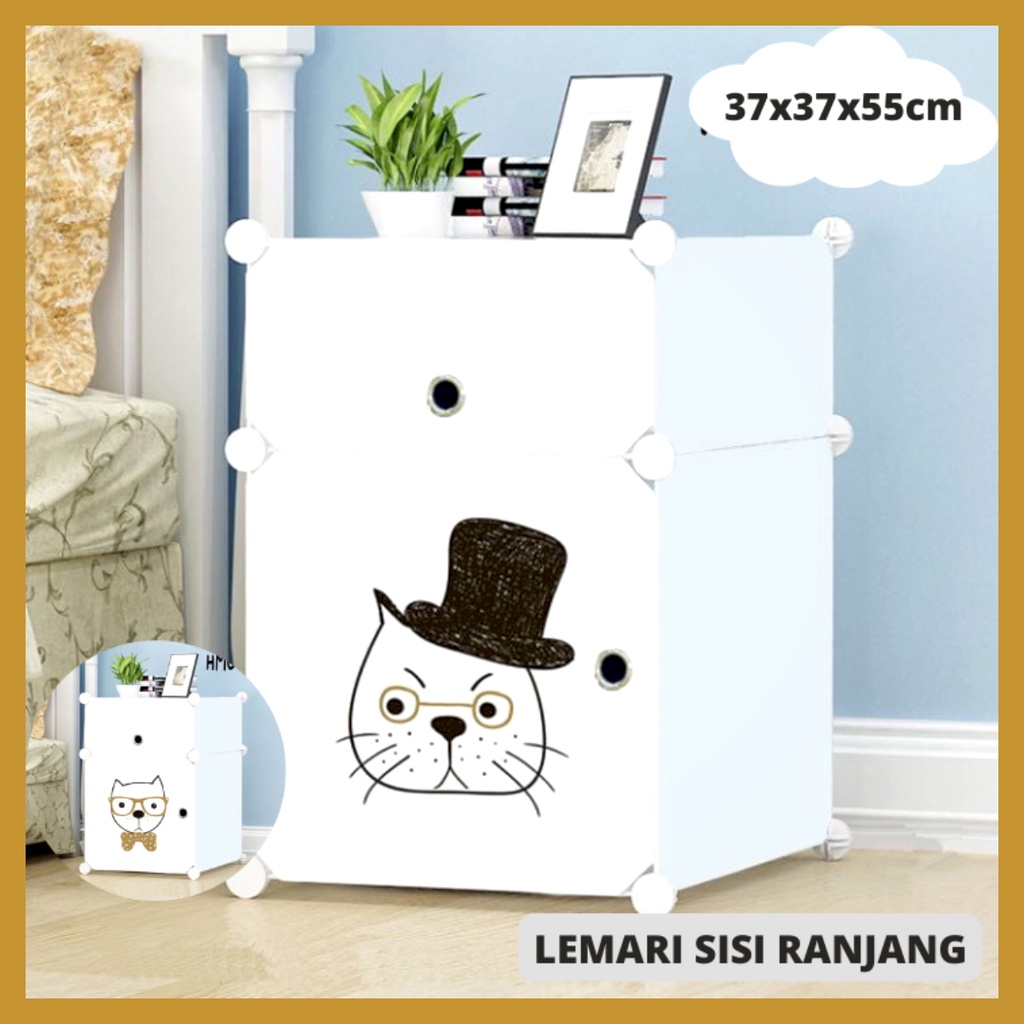 Lemari Sisi Ranjang Plastik Lemari Portable Mini 2 Susun Karakter Lemari Serbaguna