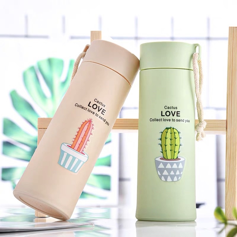 BOTOL MINUM KACA / TERMOS KACA MOTIF TANAMAN KAKTUS LUCU / THERMOS TUMBLER UNIK BPA FREE BAHAN BELING CACTUS / SOUVENIR HADIAH BOTOL