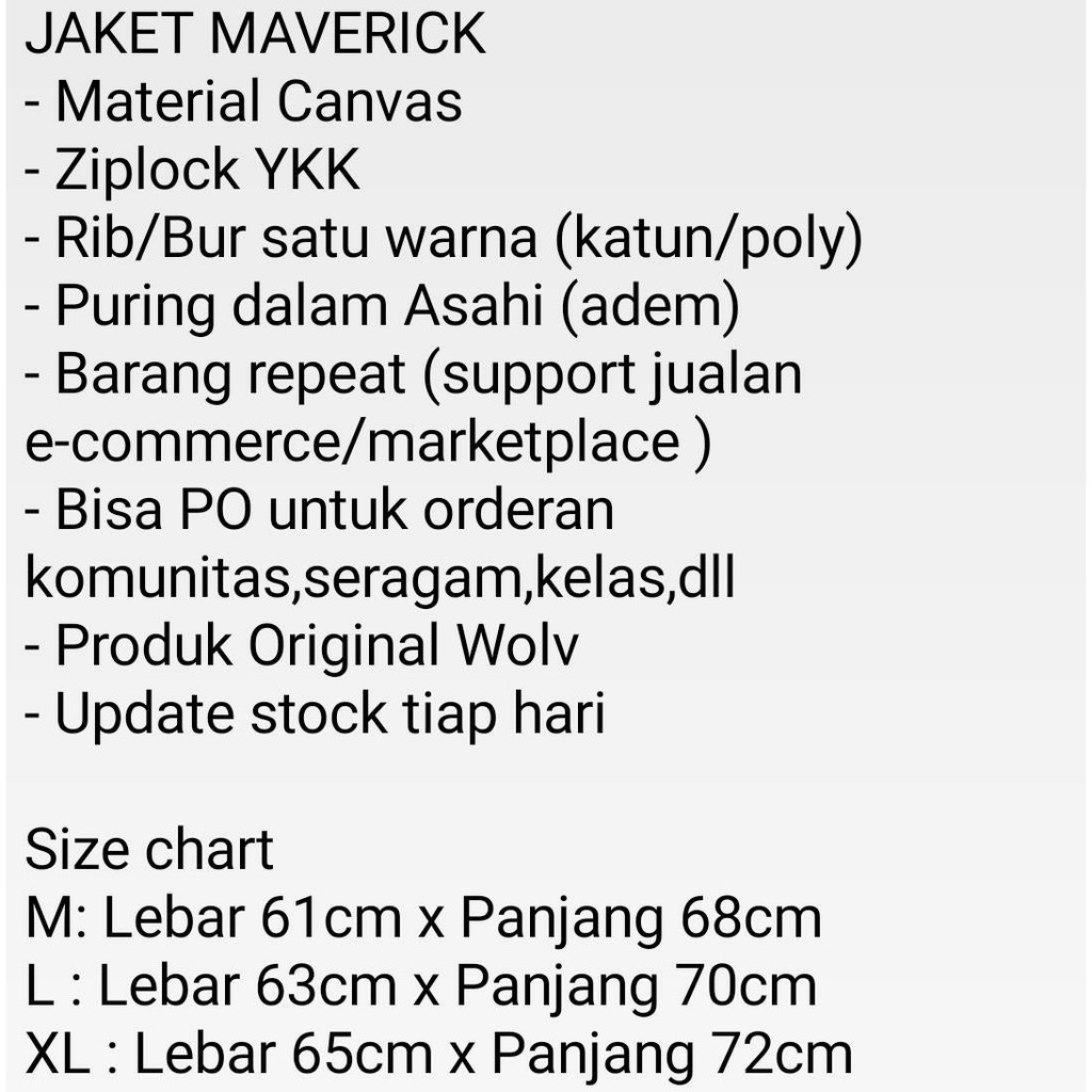JAKET BOMBER PRIA / JAKET MOTOR DISTRO / JAKET MAVERICK CANVAS TERBARU ORIGINAL WOLV