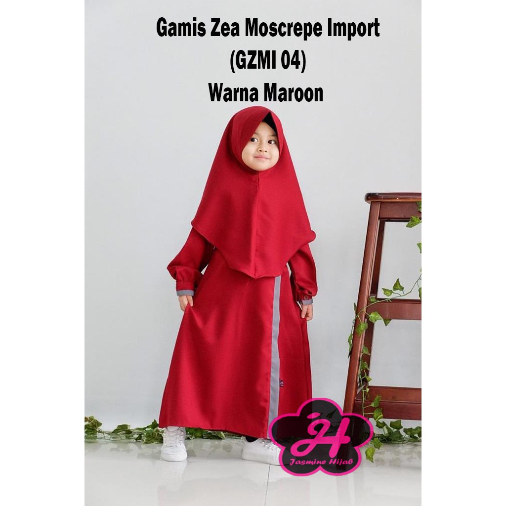 Gamis Anak Lucu & Elegan Zea Set Jilbab Warna Maroon, Hitam Premium