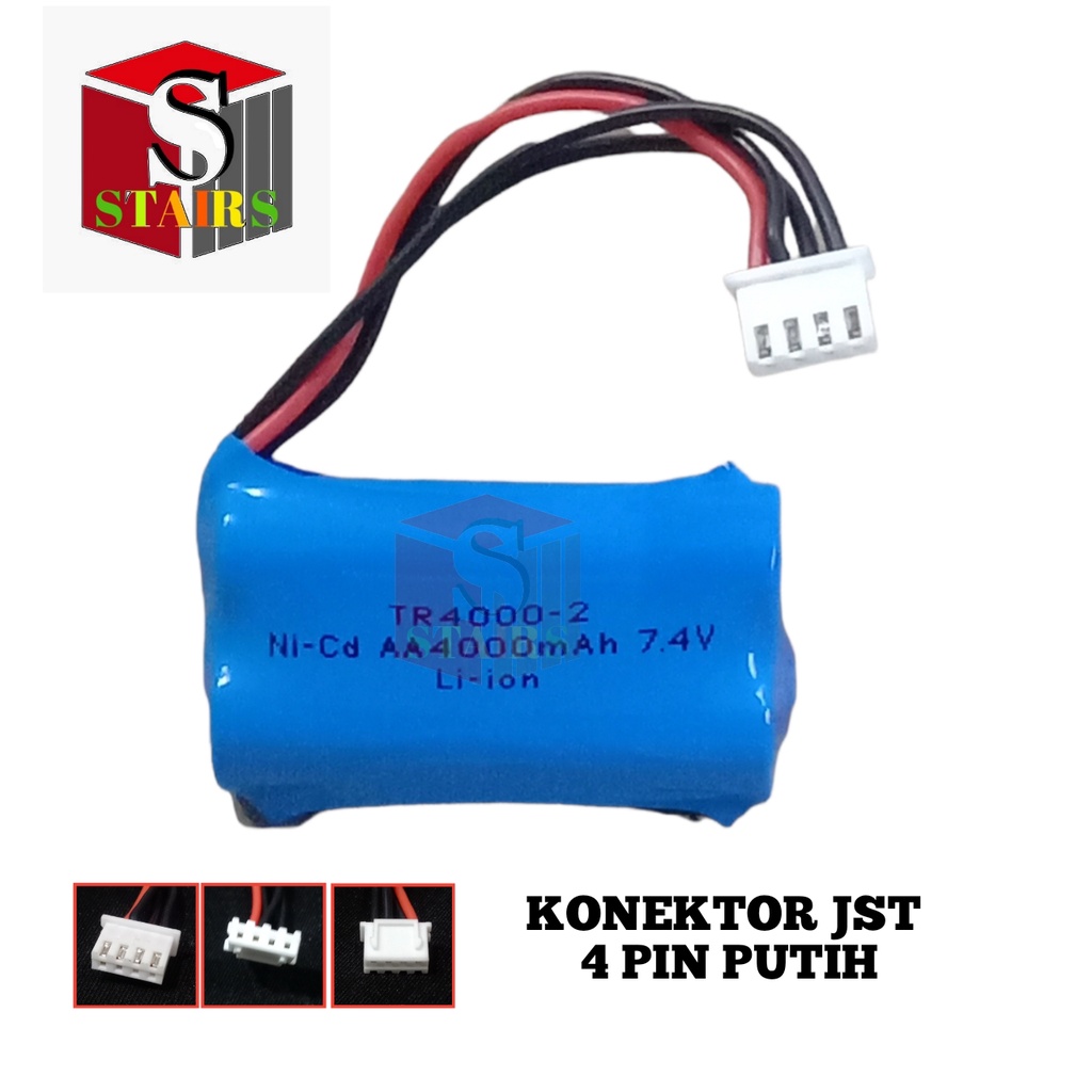 Baterai Speaker/ Mainan Anak Remot Control &amp; Elektronik Lainnya 2X 14500 7.4V 4000mAh Konektor JST 4 PIN PUTIH