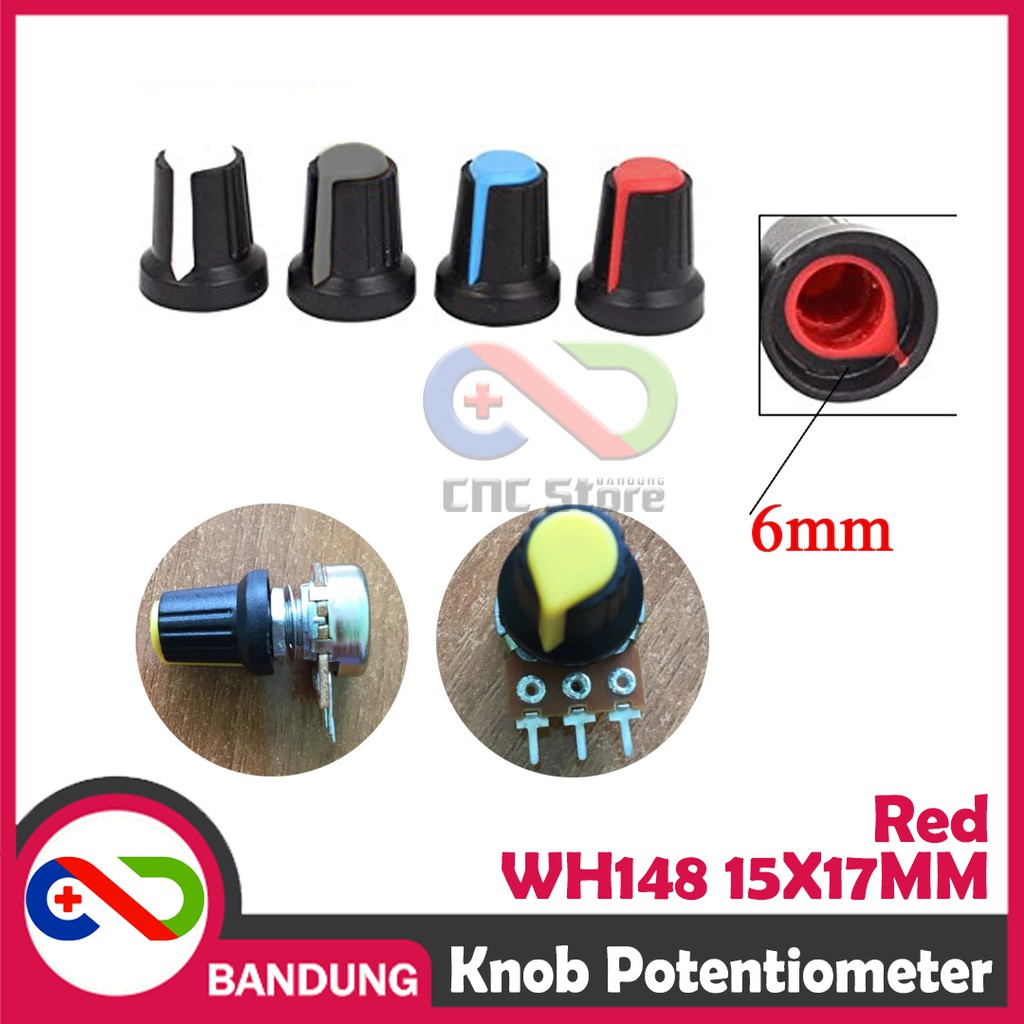 KNOB POTENTIOMETER POTENSIOMETER ROTARY WH148 15X17MM RED MERAH