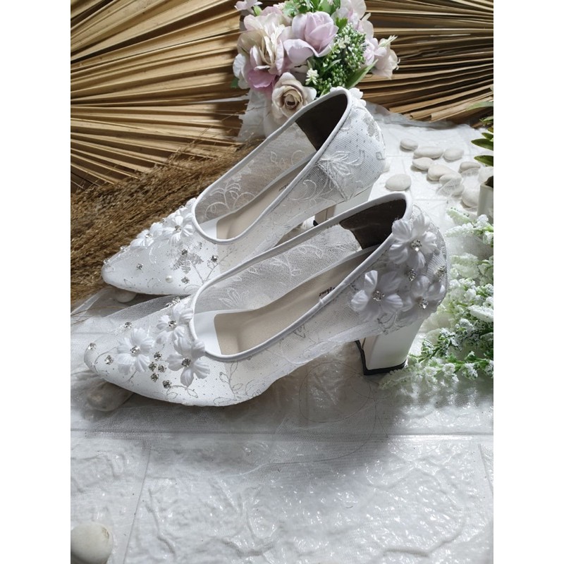 sepatu maisa putih sepatu wedding cantik 7cm hak tahu