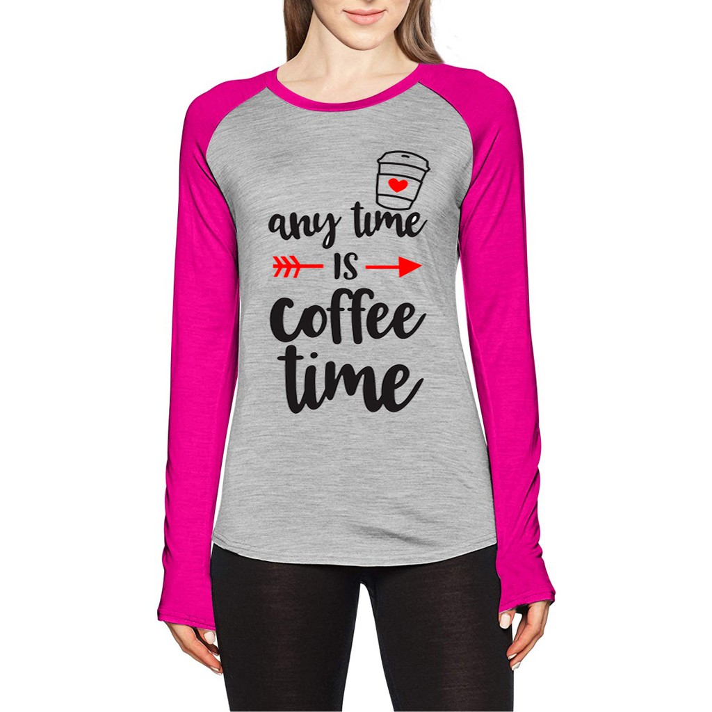 Kaos Raglan Gambar Coffee Time | Lengan Panjang | Ukuran M - L - XL -XXL