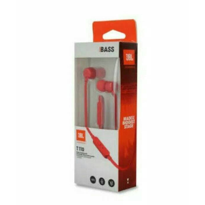 JBL T110 In Ear Headphones with microphone & flat cable - Headset - Merah