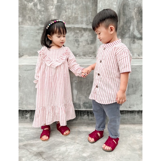 Yobebee Savina Long Dress Anak Perempuan Usia 2 3 4 6 7 Tahun Baju Gamis Anak Gaun Babydoll Korea Daster Kids Motif Stripe Garis Salur Katun Lembut Model Baju Casual Muslim Ngaji Anak Cewek