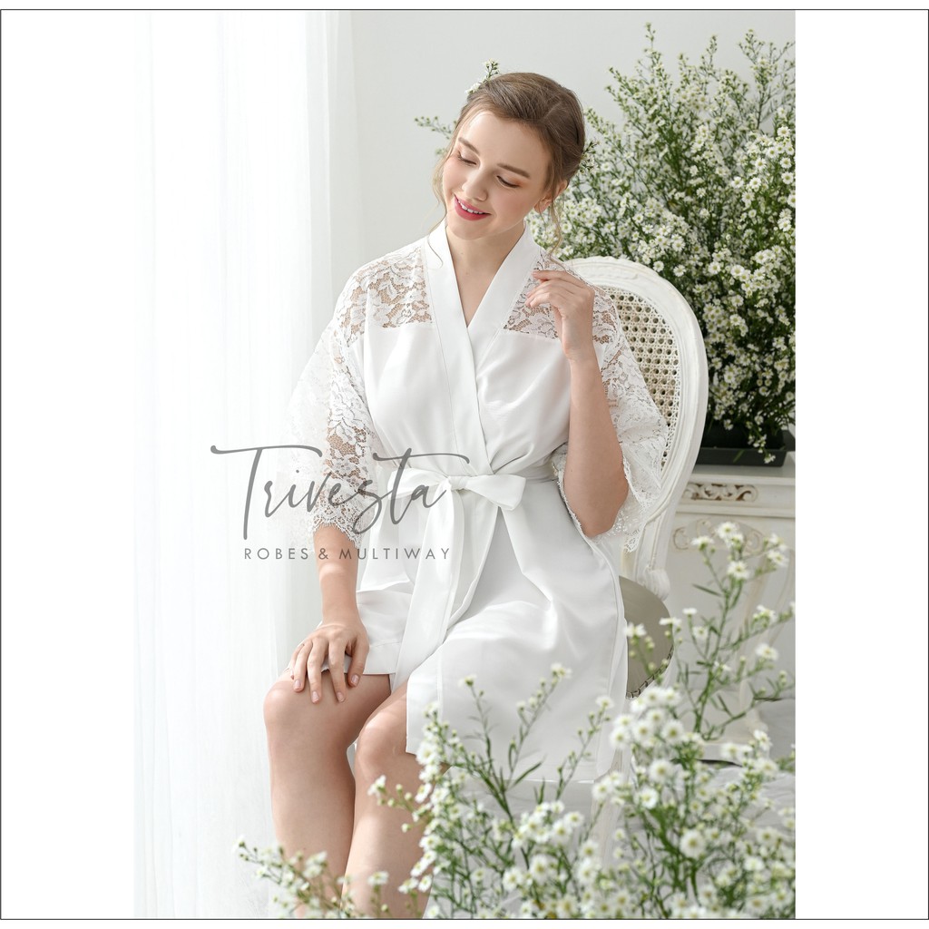 Trivesta Robes - Camelia Robe – Signature Collection - Kimono Pengantin Bride Robe Kombinasi Satin B