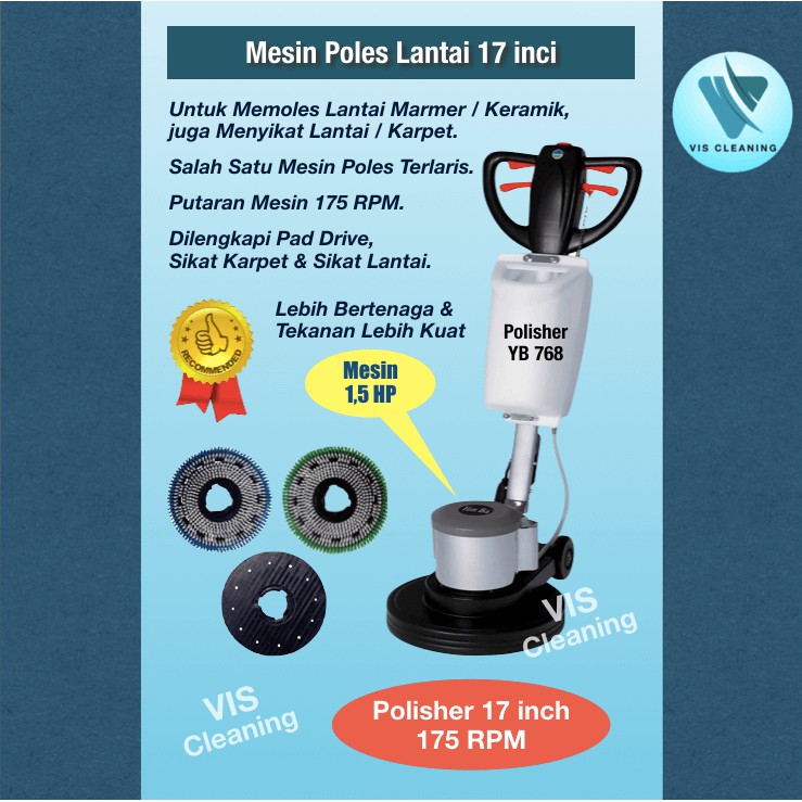 Polisher 17 inch 175 RPM YB768 1,5 HP (Mesin Poles Lantai)