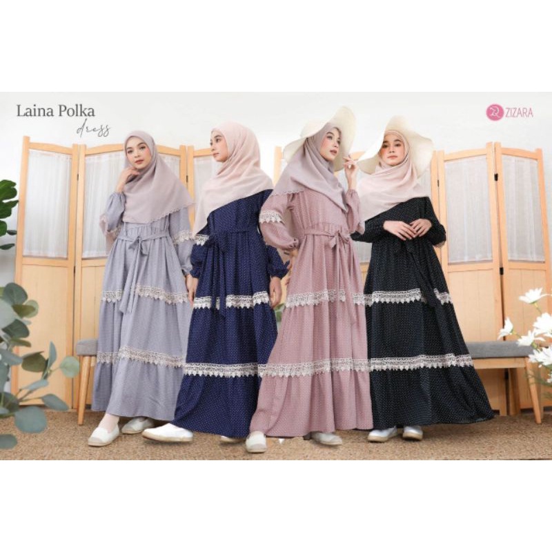 Dress Laina Polka Ori by Zizara, Gamis Dress Zizara