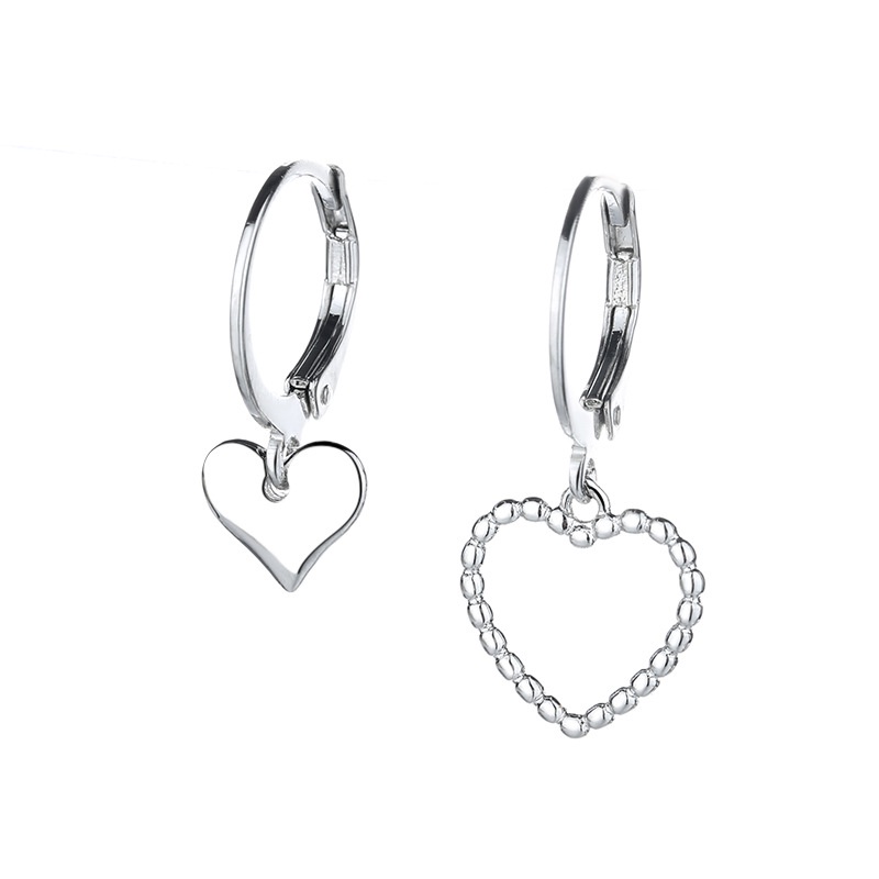 925 Silver Needle Asymmetric Heart Shaped Earrings Female Korean Ins Fashion Personalized Hip Hop Hollow Heart Ear Clip