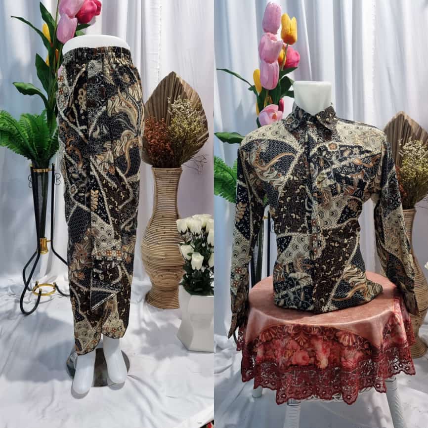 Couple rok Rempel &amp; kemeja panjang / couple batik kondangan / cople batik wisuda/couple batik modern