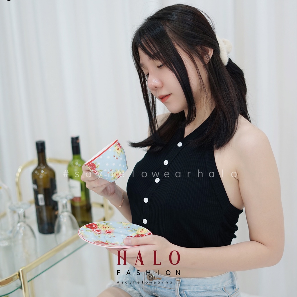 [HaloFashion] Sejin Sexy Crop Top Tank Top Halter Top Basic Top Korean Fashion