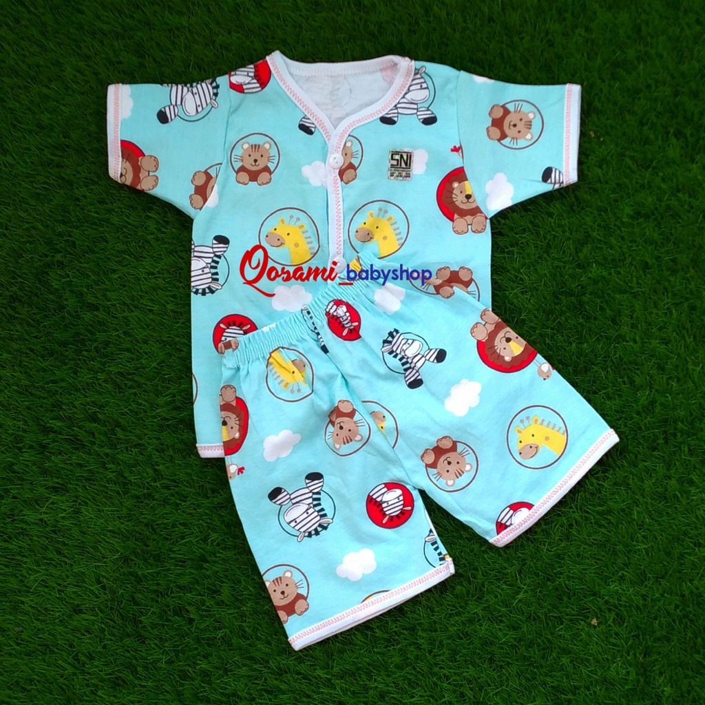 HOKIKU ( 1 Setel ) Cowok Setelan Pendek Bayi Newborn 0 - 4 Bln Motif Full Print SNI