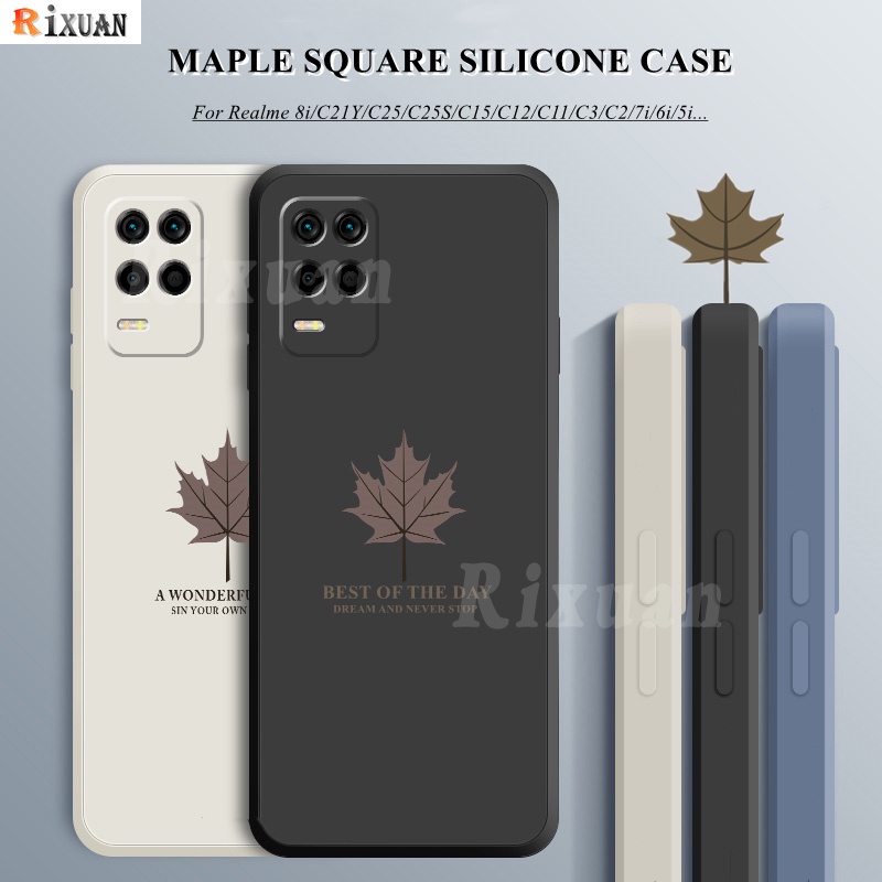 Casing OPPO A16 A54 A94 OPPO A15 A15s A53 2020 A52 A92 A7 A12 A31 A5S A3S A1K A37 A59 F1S F9 F7 Reno 6 Reno 5 Reno 2F Realme8i RealmeC11 2021 Luxury Maple Leaf Pattern Soft Square Silicone Phone Case Cover Rixuan