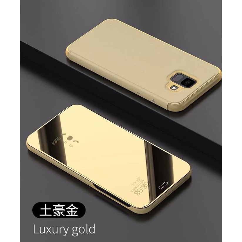 CASING HP SAMSUNG J4 J6 2018 FLIP CASE MIRROR AUTO LOCK KICKSTAND