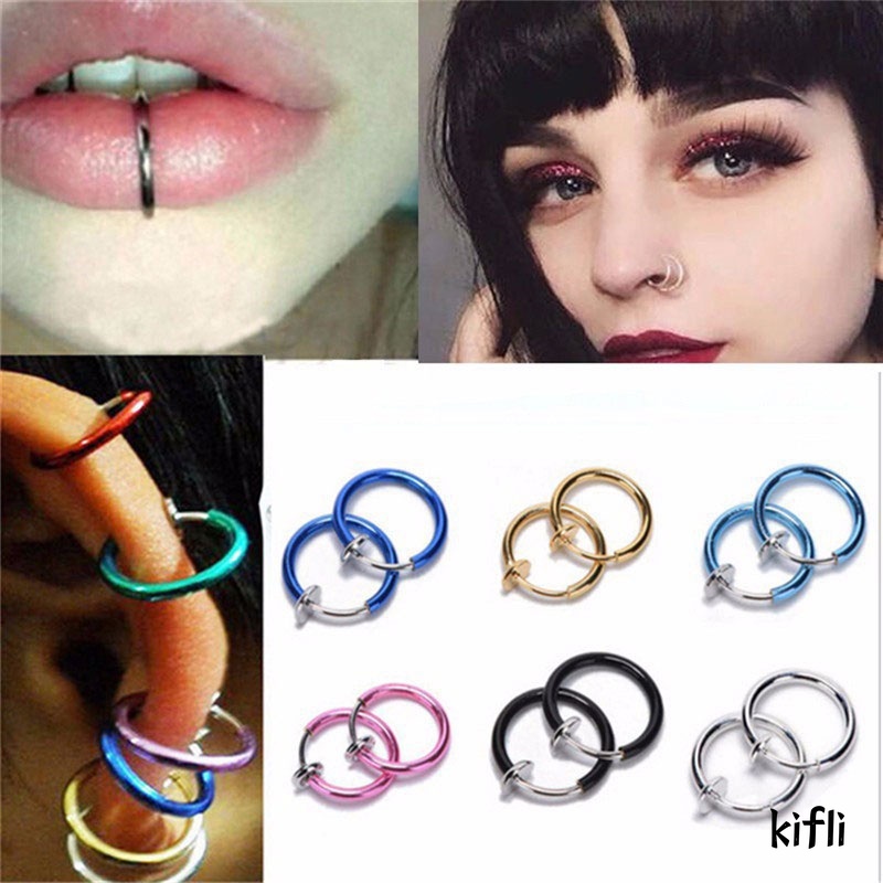 Anting-anting Cincin Hidung,Unisex Cincin Bibir,Klip-on Gothic Punk