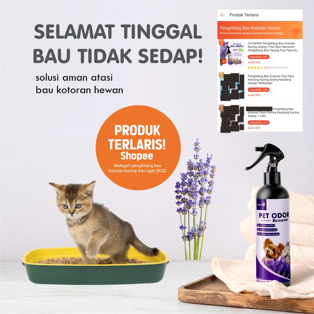 Spray Penghilang Bau Kotoran Kucing / Pet Odor Remover Penghilang Bau Pesing Bak Pasir Kucing / Cat Litter Box Spray Pipis Pup Kucing - Aroma Lavender