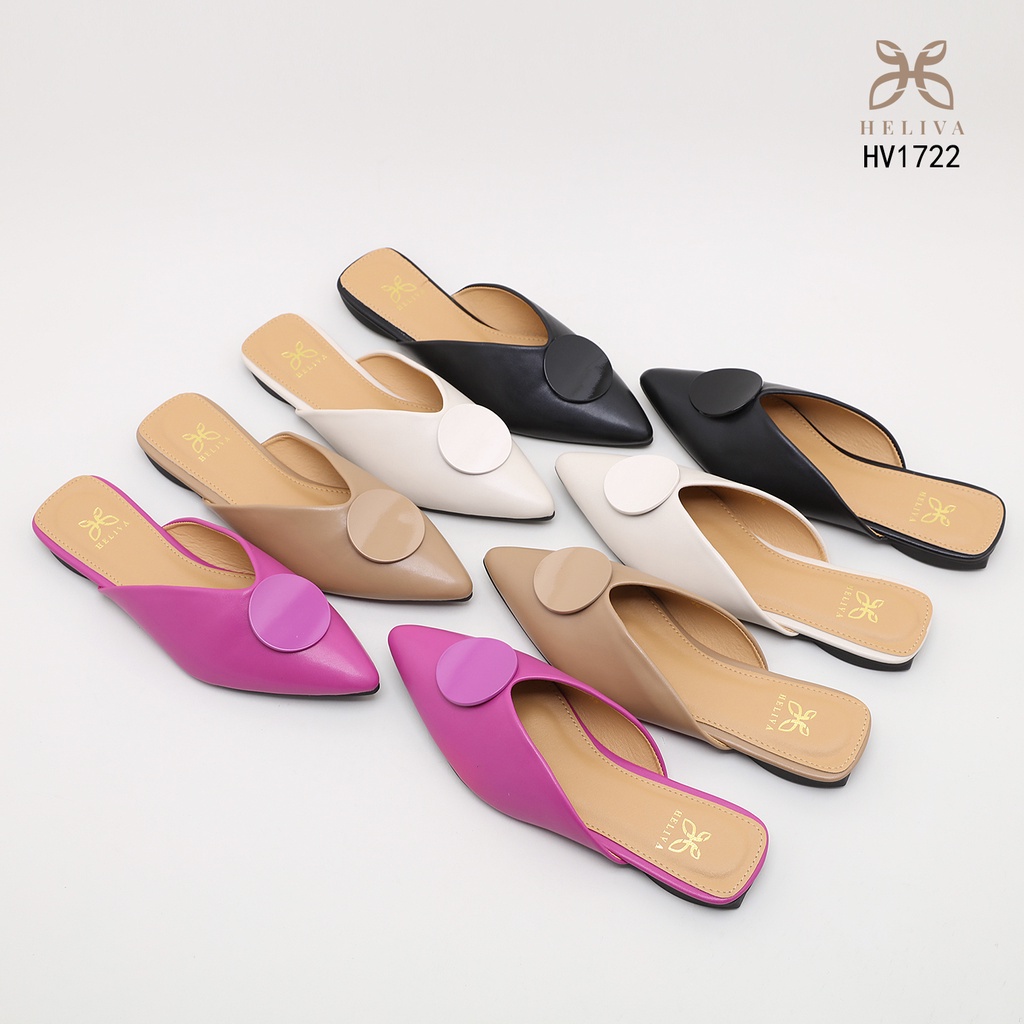 HELIVA VEGA Flat Shoes Mules Sepatu Lancip Bahan Kulit HV1722 Original Brand