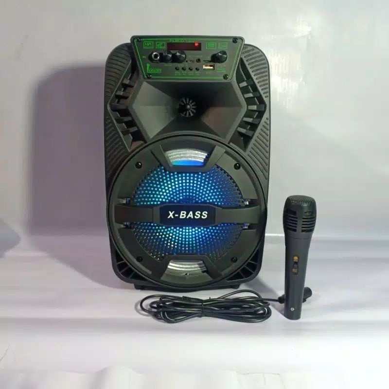 0Speaker Bluetoot FLECO F-8606 / F-8608 LED X- BASS 8.5 Inchi Bonus mic