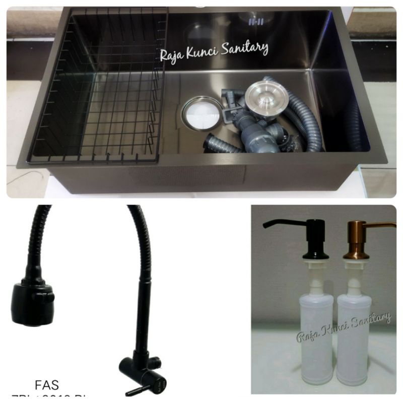 ONAN Kitchen Sink 7050 ONAN 1 Lubang Black/Paket Lengkap KitchenSink ONAN 5040 Black