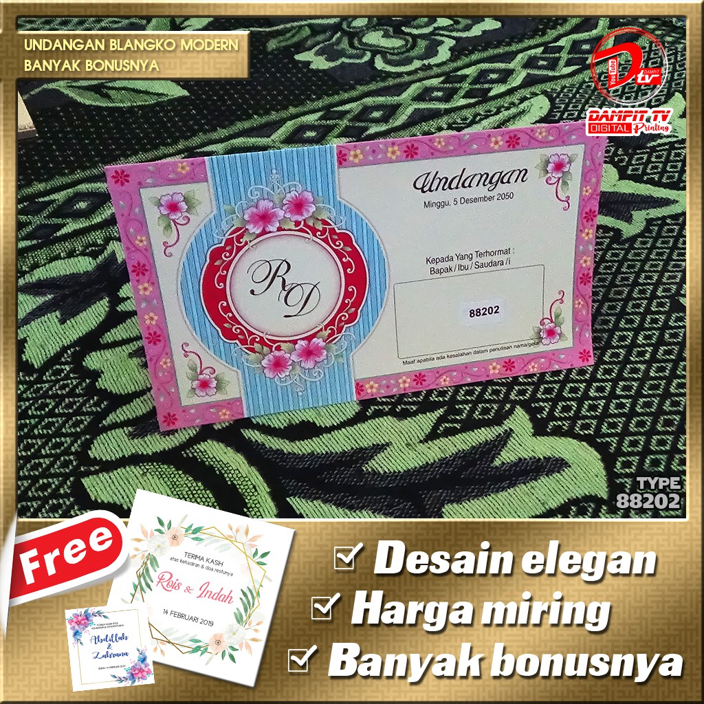 Undangan Pernikahan Cantik Warna Cerah Elegan Proses Cepat Harga Murah Free KUT | Blangko Erba 88202