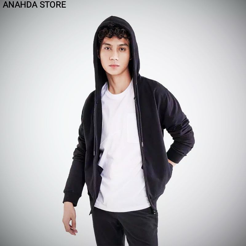 celcius jaket hoodie zipper sweater hitam polos D7733CE ready stock
