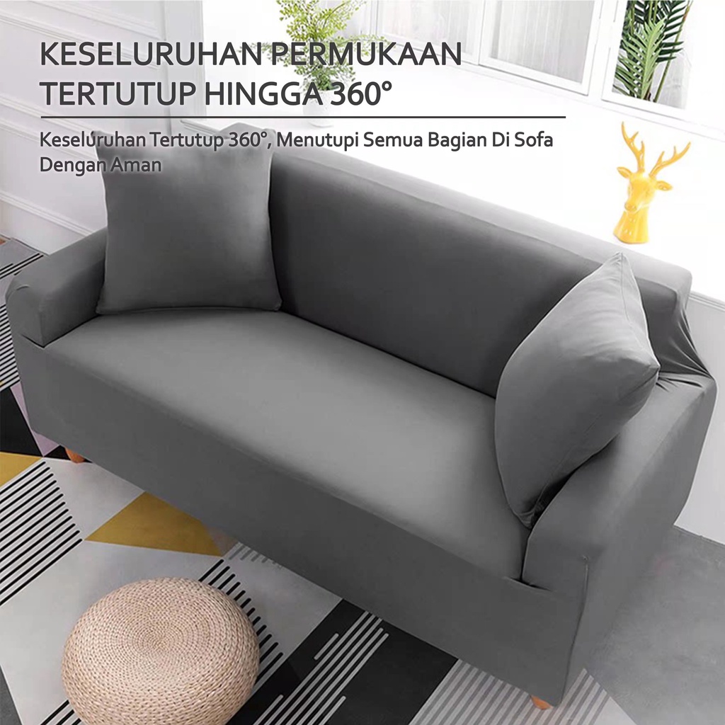 Cover Sofa Sarung Sofa Elastic Elastis Anti Selip Pattern Polos Seater 1/2/3/4 Seater rbantal sofa Cushion Protector Covers