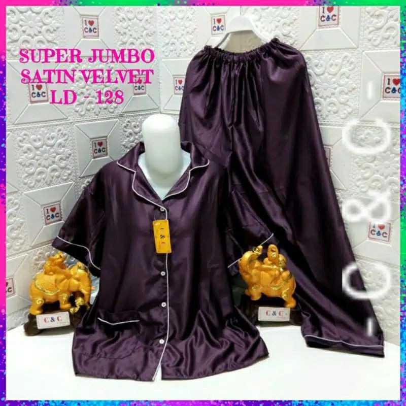 BAJU TIDUR PIYAMA/CP SUPER JUMBO 5XL/LD 130/SATIN VELVET-Ungu