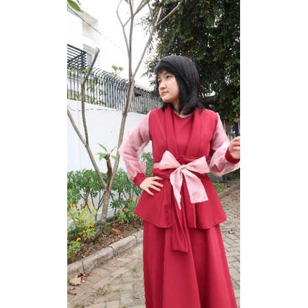 FULLSET GEISHA 70750 Dress + Outer + Obi Titanium Scuba dress muslim prewedding wisuda bridesmaid-MAROON - PINK NEW