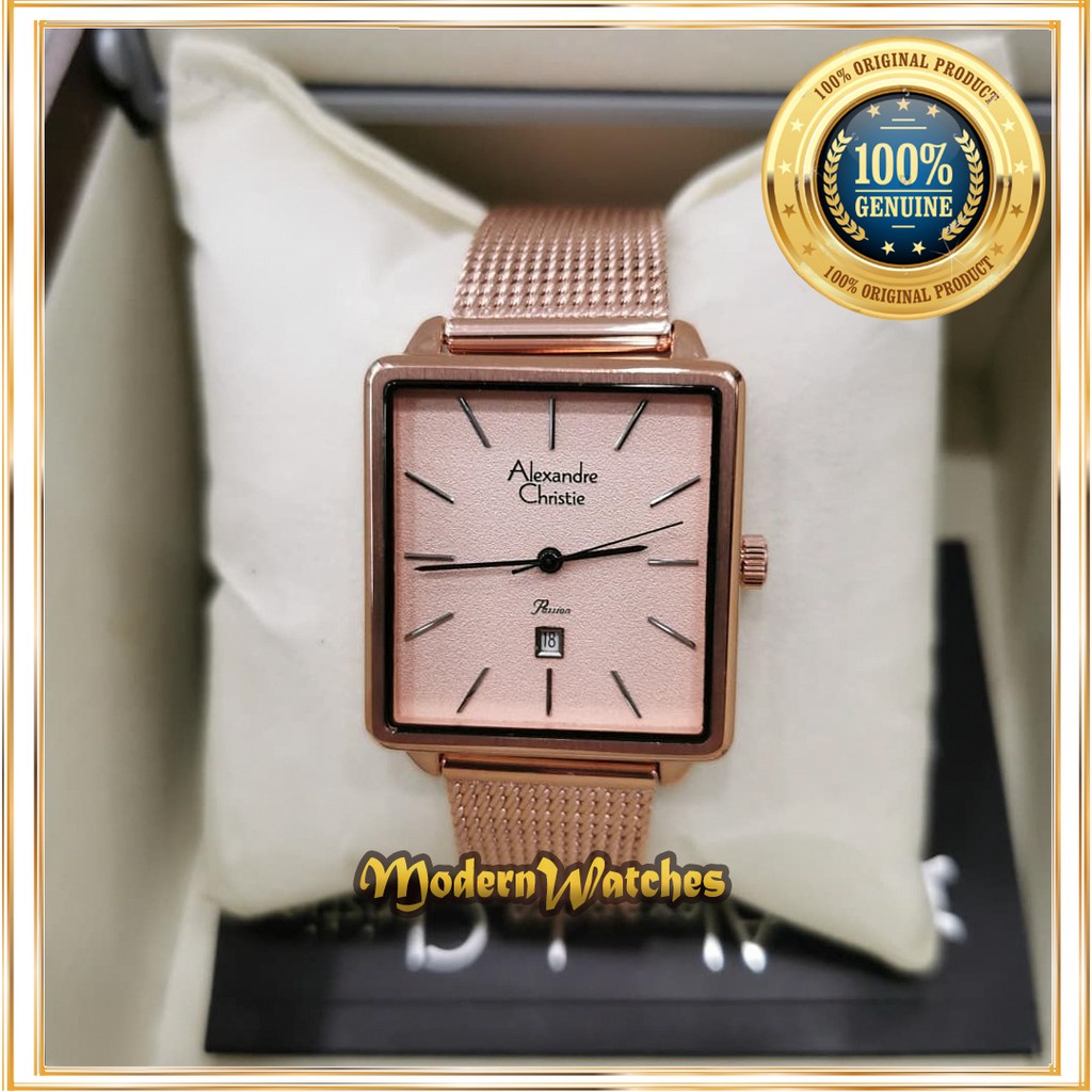 Jam Tangan Ori Wanita Terbaru Alexandre Christie Kotak AC 2922 Full Rosegold Pink Alexander Cewek