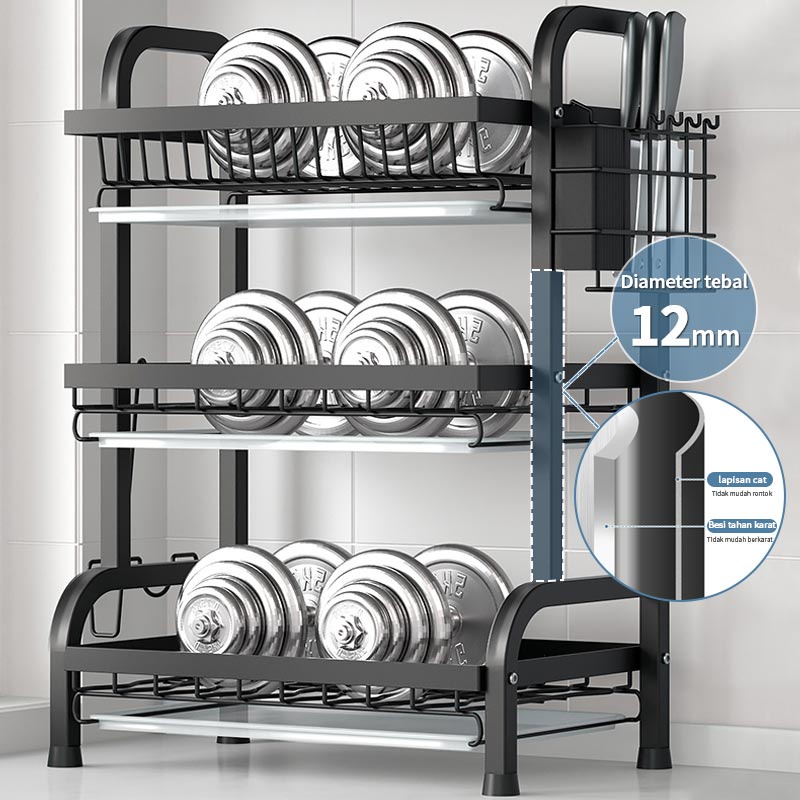 Rak Piring Rak Cuci Piring Penyimpanan Dapur Stainless Steel Dish Rack Muat Mangkuk Dan Piring