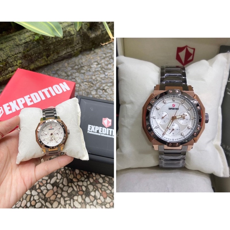 preloved jam expedition wanita E6385B grey rosegold original like new