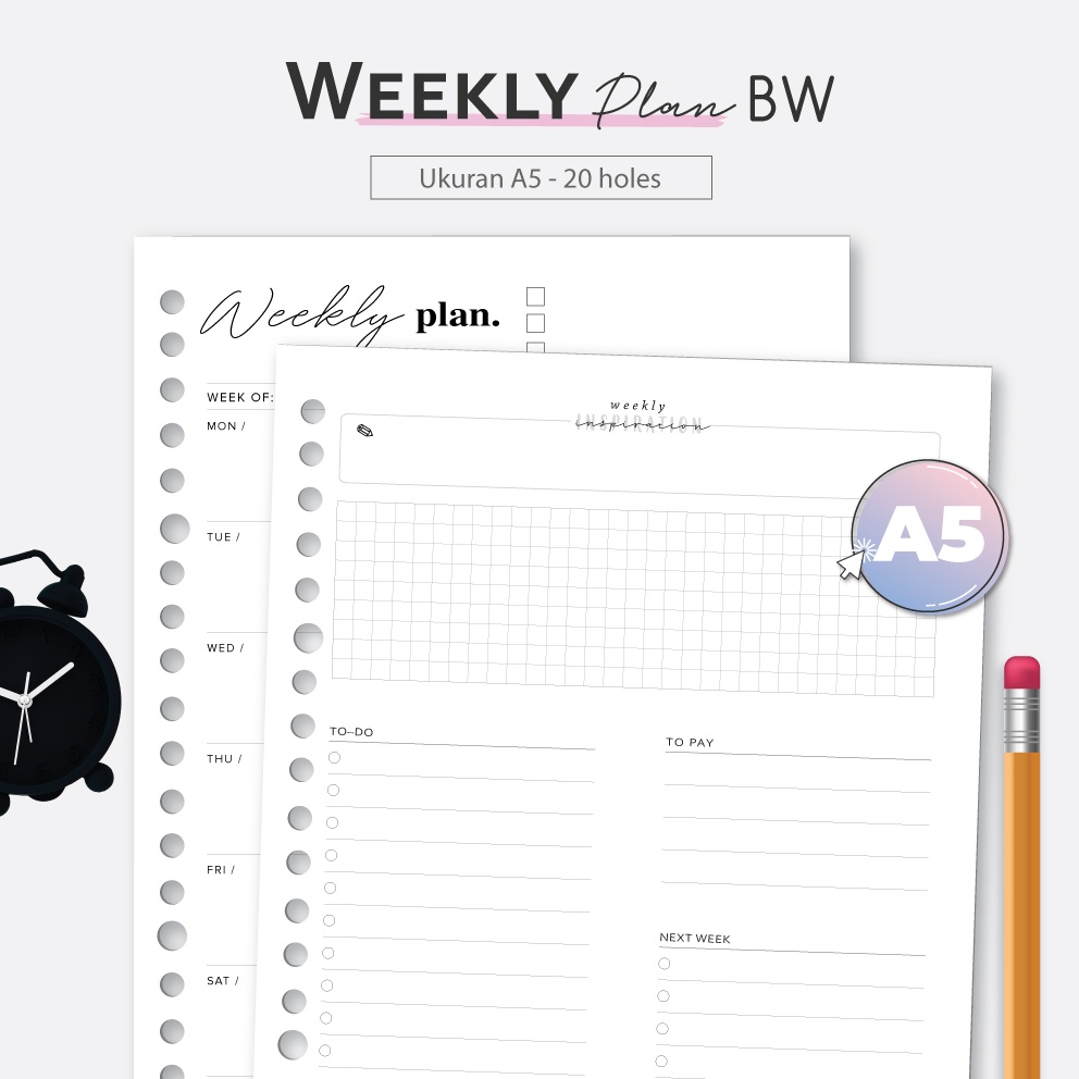 

Bukuqu Loose leaf A5 - L211 Weekly Plan BW