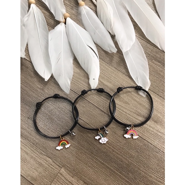 Gelang Tali Korea Charm Enamel Epoxy Character (Motif Awan Pelangi Tali Korea 1.5mm Hitam