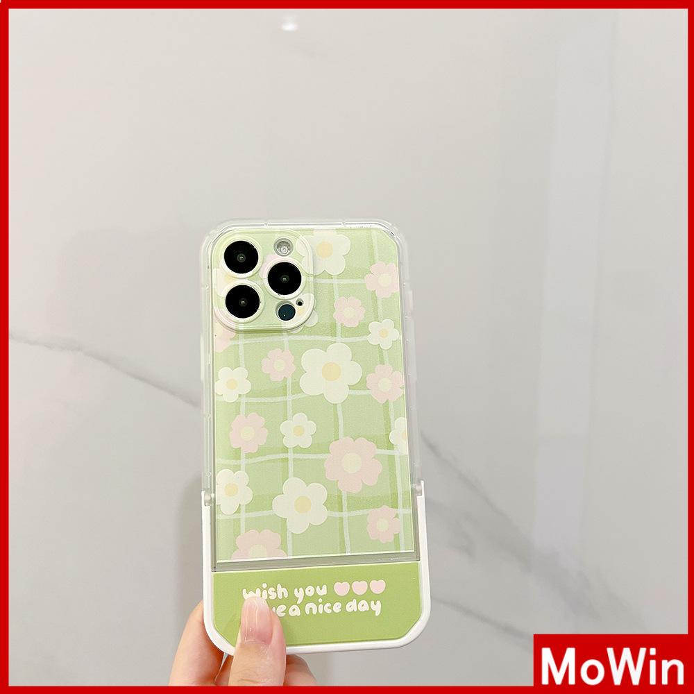 iPhone Case Silicone Soft Case Clear Case Folding Stand Airbag Shockproof Protection Camera Green Plaid Flower Compatible For iPhone 11 13 Pro Max 12 Pro Max 7Plus xr