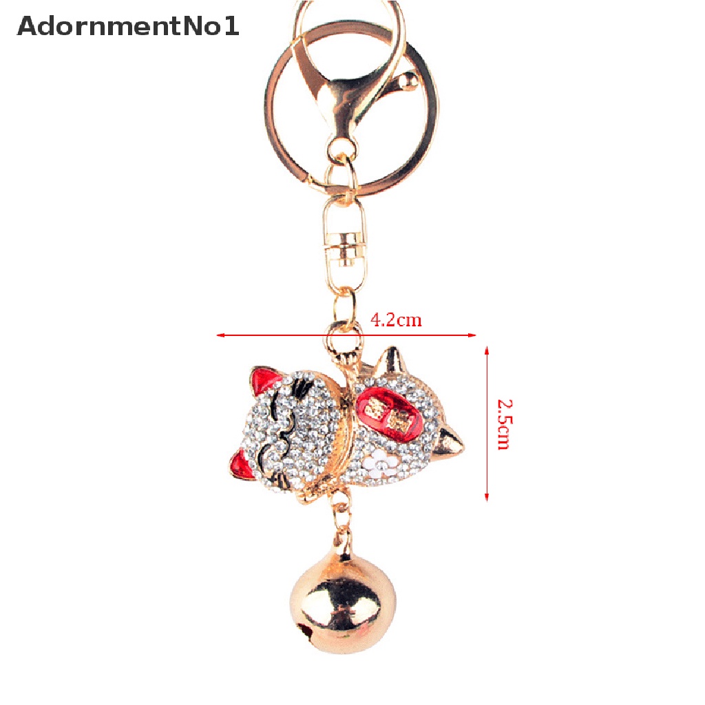 (AdornmentNo1) Gantungan Kunci Bentuk Kucing Keberuntungan Aksen Kristal + Berlian Imitasi Bahan Alloy