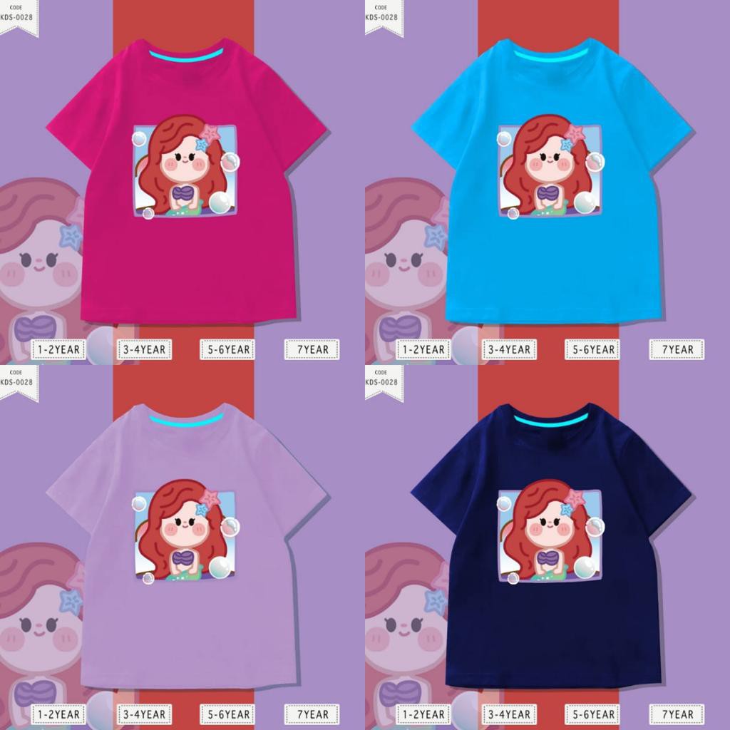 Baju Anak-Anak / Kaos Distro DTF Anak Perempuan Ariel / Unisex / Motif Princess / TERMURAH