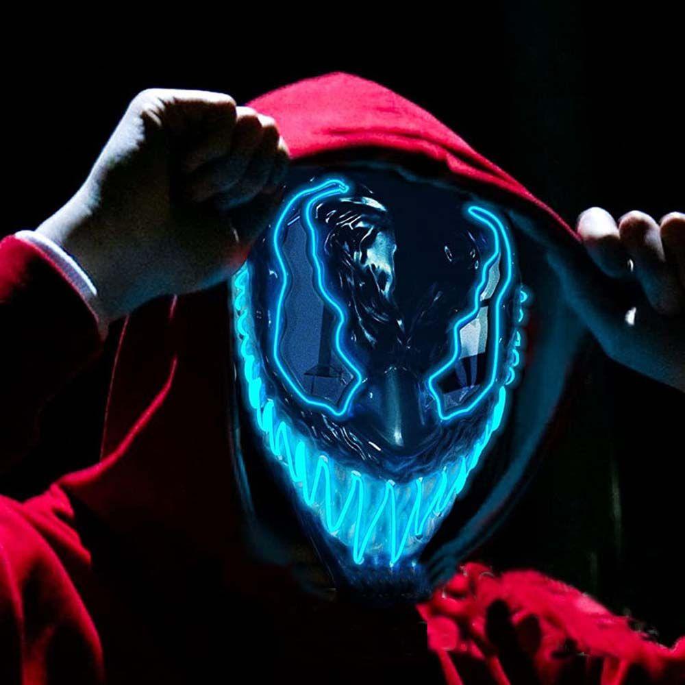 Lanfy Glowing Venom Mask Lampu LED Multicolour Lucu Luminous Mask Neon LED Mask LED Topeng Props Topeng Halloween Topeng Pesta Full Face Props