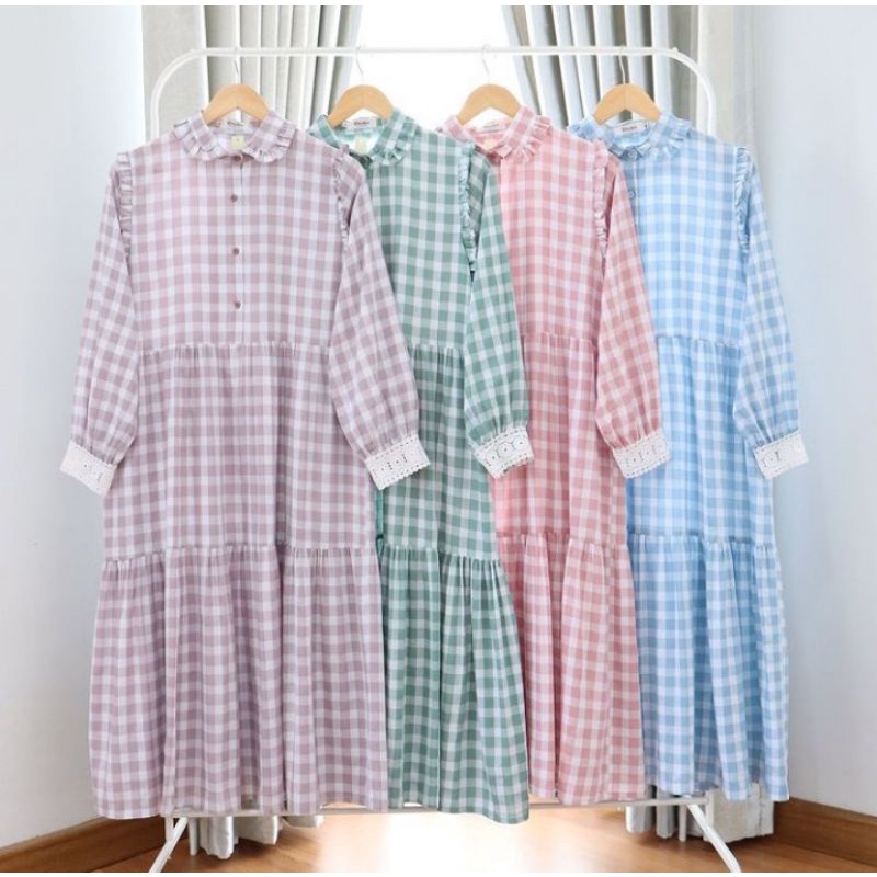 DISIKO EXCLUSIVE TERBARU MIDI DRESS GINGHAM MIDI GAMIS ATASAN WANITA