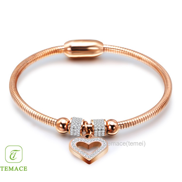 Gelang Titanium Premium Kulit asli Baja tahan karat Menenun Tombol Wanita bracelet wedding