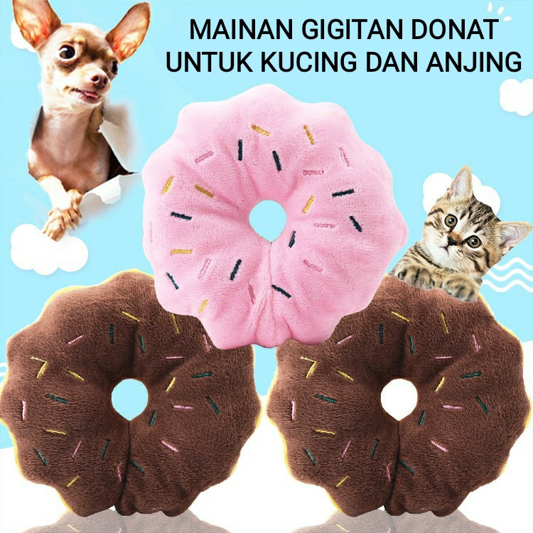 Mainan Gigit Boneka Gigitan Bunyi Untuk Kucing dan Anjing Bentuk Donat / Pet Chew Plush Toy