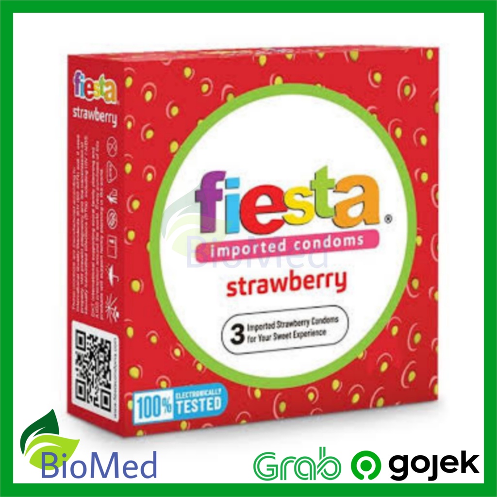 KONDOM FIESTA STRAWBERRY isi 3 - Stroberi Alat Kontrasepsi Condom Latex