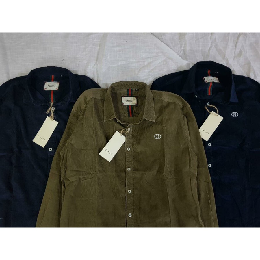 KEMEJA PRIA CORDUROY LOGO LONG SLEEVE - Hijau Khaki, L